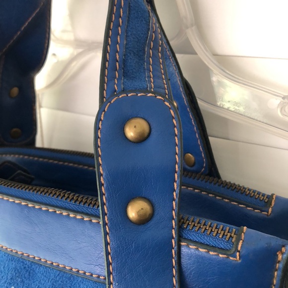 Barneys NY Bag Blue Suede Leather Satchel NWT - Picture 8 of 14